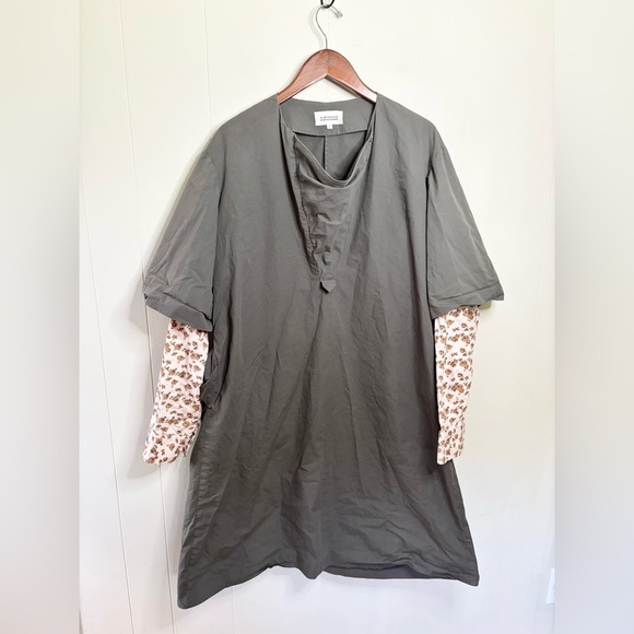 A Detacher olive green long sleeve cotton lagenlook midi dress size 8 runway - Picture 2 of 6